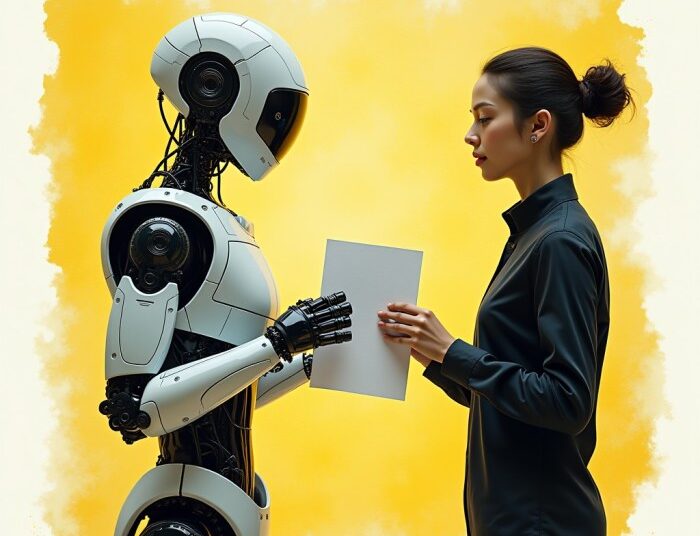 An ai robot working and using the data scraping with visuals of web ...